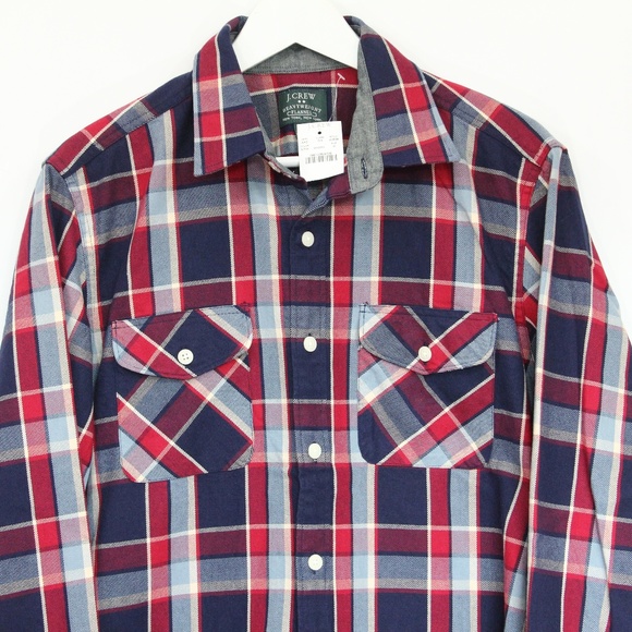 J Crew Men Heavyweight Flannel Plaid Shirt New Button Front Medium - Picture 4 of 8